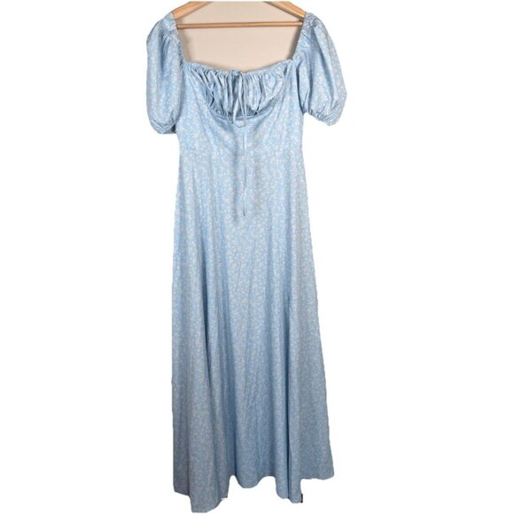 Milkmaid Dress Tallulah Blue White Floral Midi Sz M Cottagecore Peasant Kutumai - Picture 1 of 15